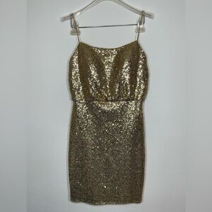 Christina Wu Sparkling Gold Sequin Dress Spaghetti Strap Cocktail Formal Size 8